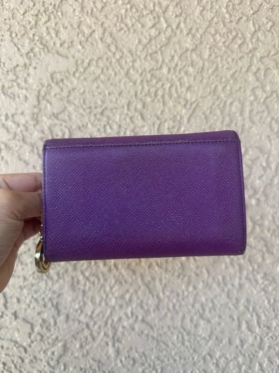 MCM Purple Saffiano Leather Logo Plaque Wallet with Gold Studs - Picture 3 of 12